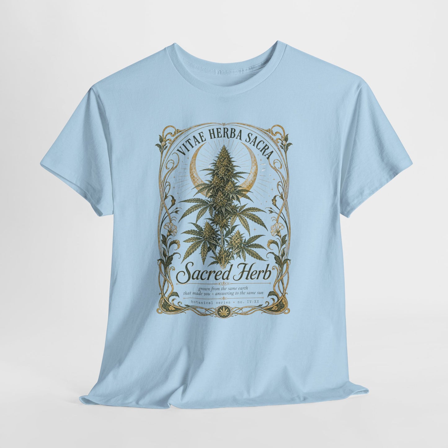 Sacred Herb Botanical T‑Shirt — "Sacred Herb" Vintage Cannabis Plant Tee