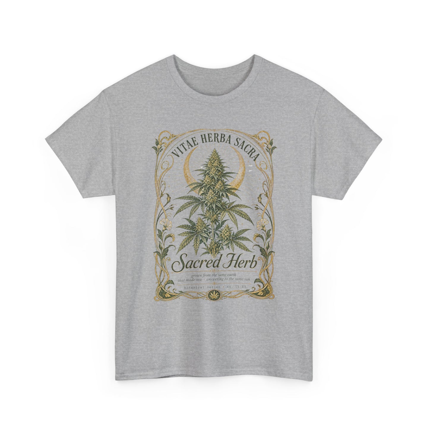 Sacred Herb Botanical T‑Shirt — "Sacred Herb" Vintage Cannabis Plant Tee