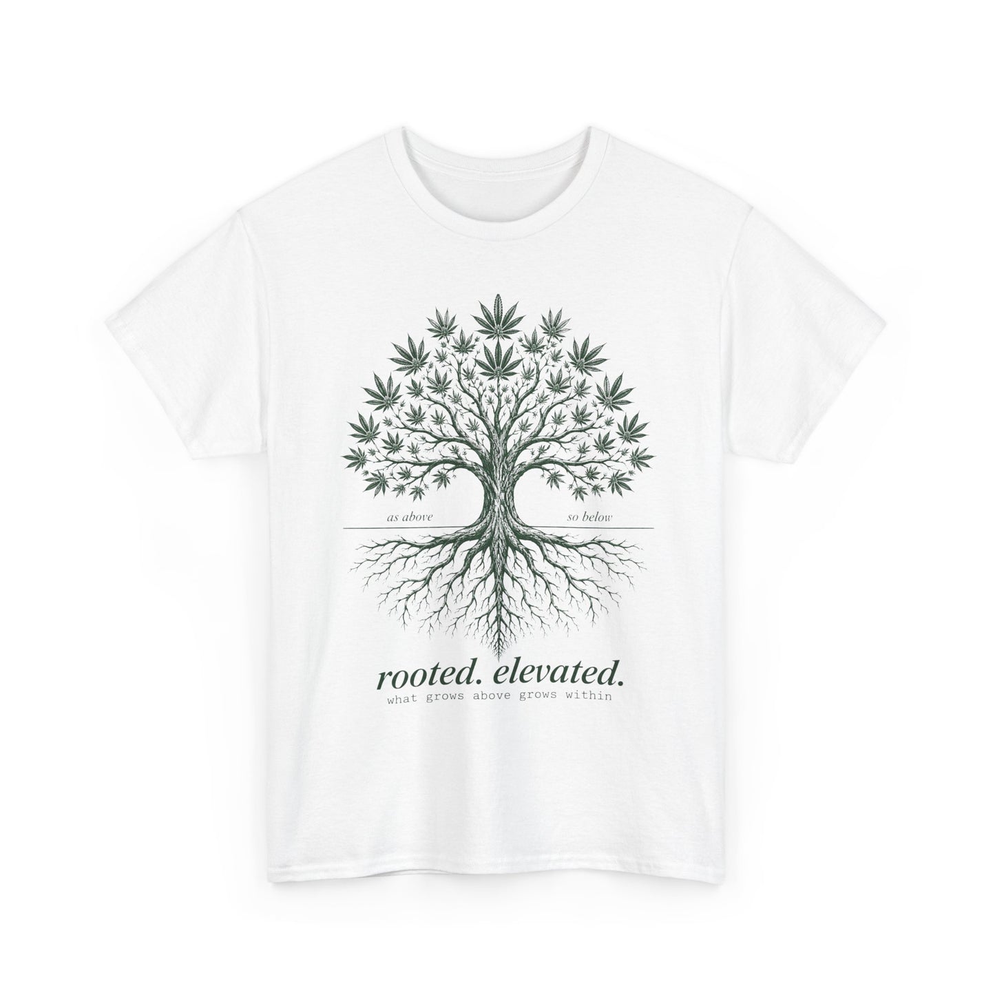 T-Shirt — Rooted Elevated Tree Graphic Tee ("rooted. elevated.")