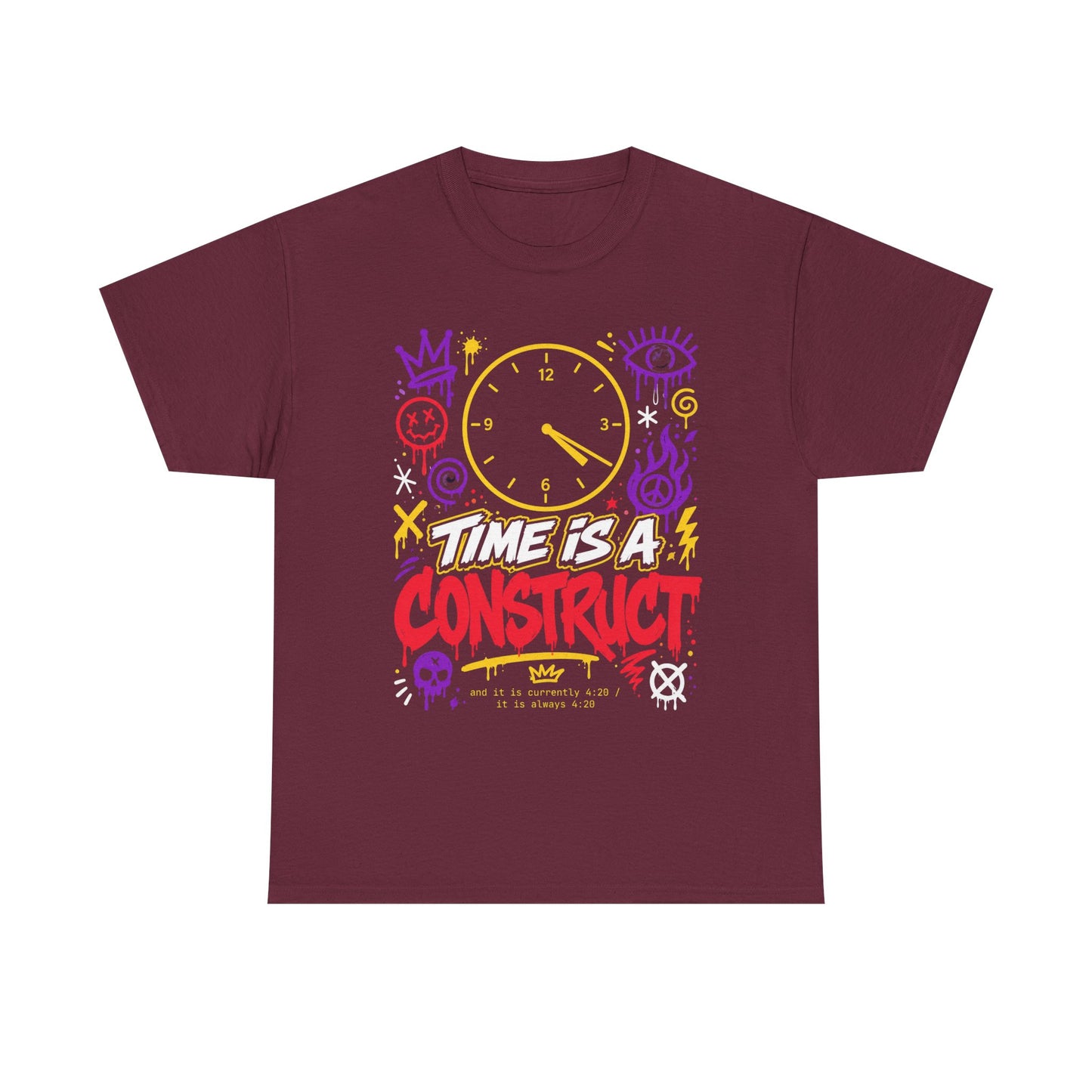 Funny Time Is a Construct Graphic Tee — Retro Neon Clock Streetwear