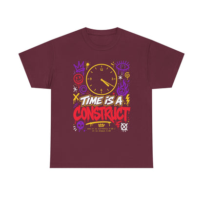 Funny Time Is a Construct Graphic Tee — Retro Neon Clock Streetwear
