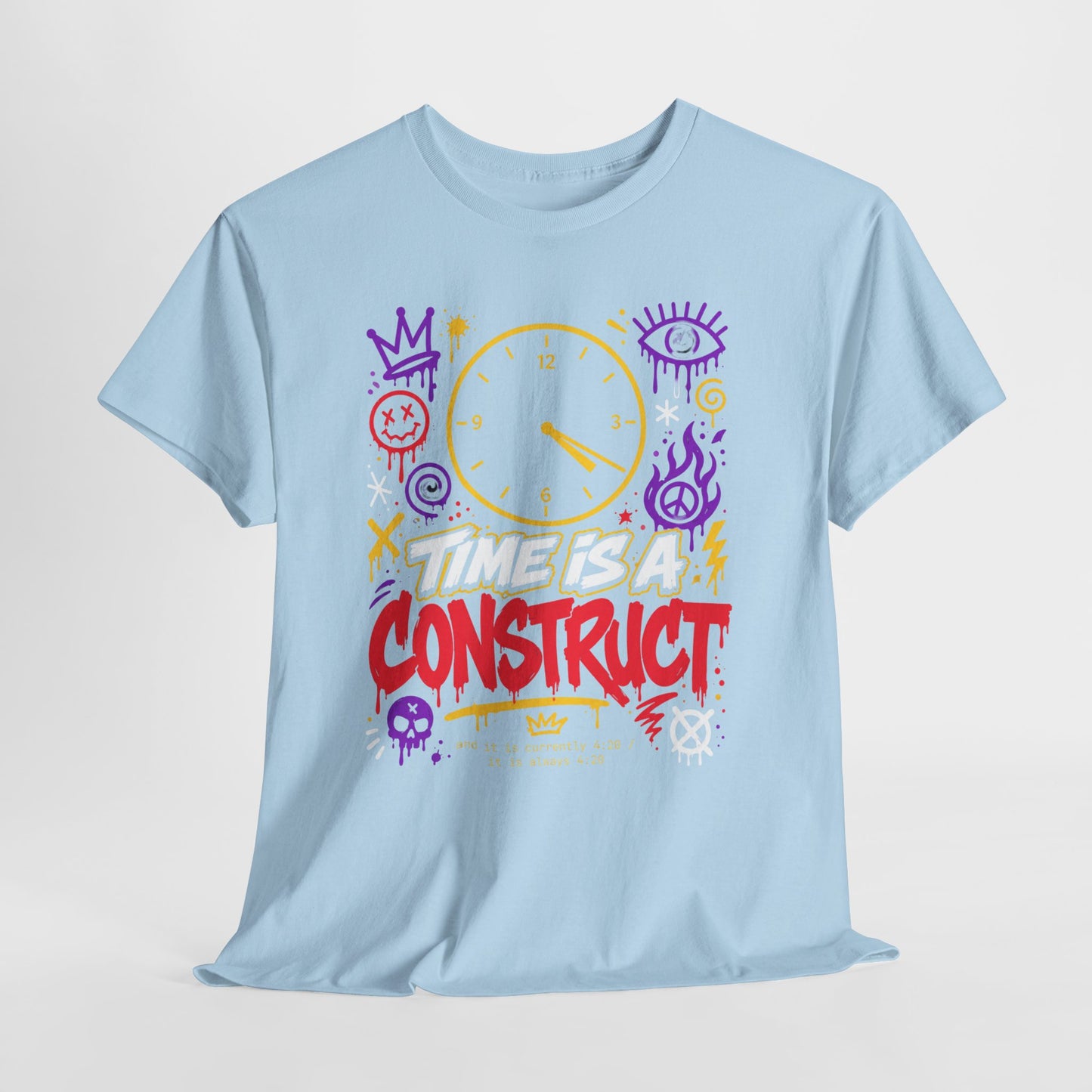 Funny Time Is a Construct Graphic Tee — Retro Neon Clock Streetwear