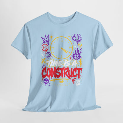 Funny Time Is a Construct Graphic Tee — Retro Neon Clock Streetwear