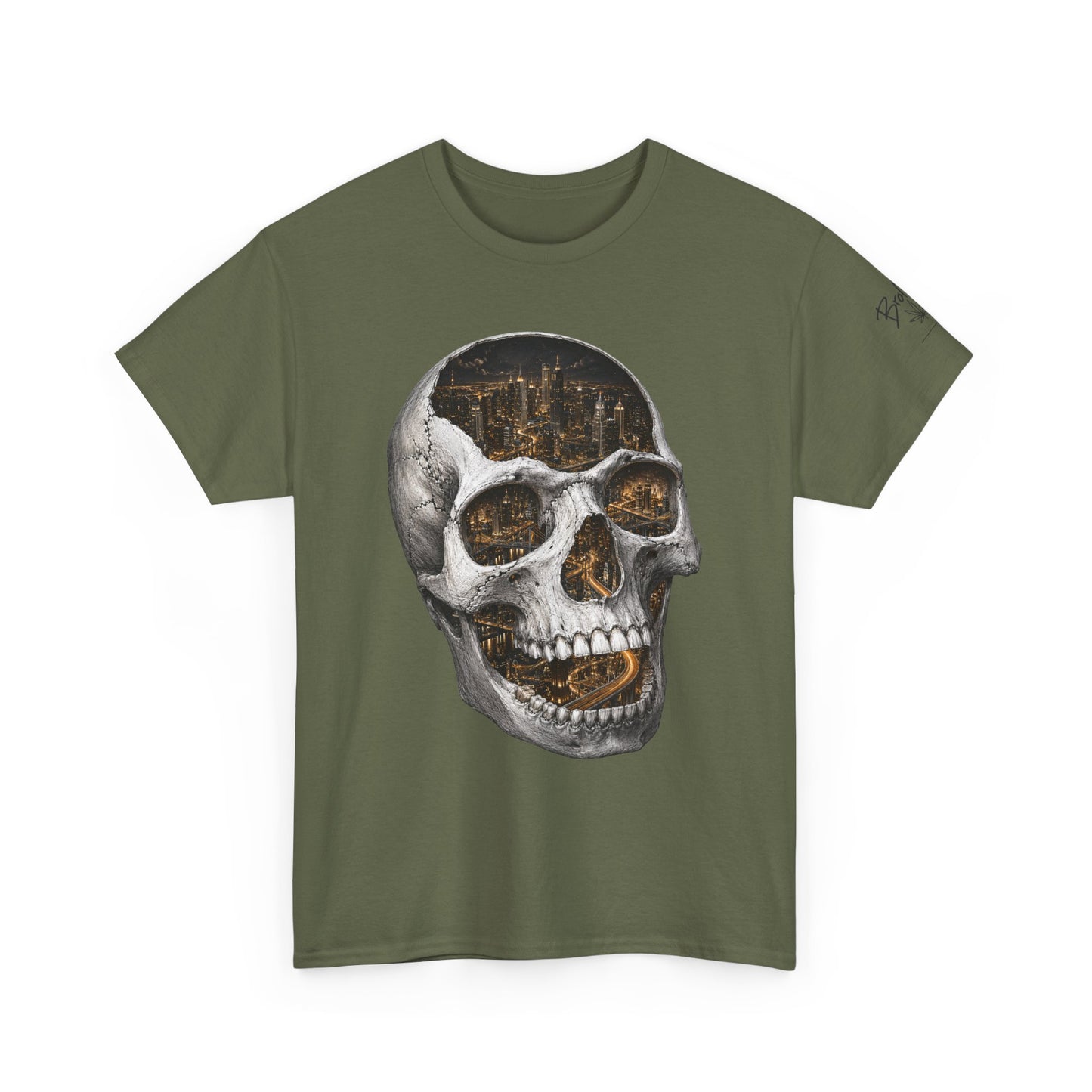 Skull City Graphic Tee — Vintage Skull with Cityscape