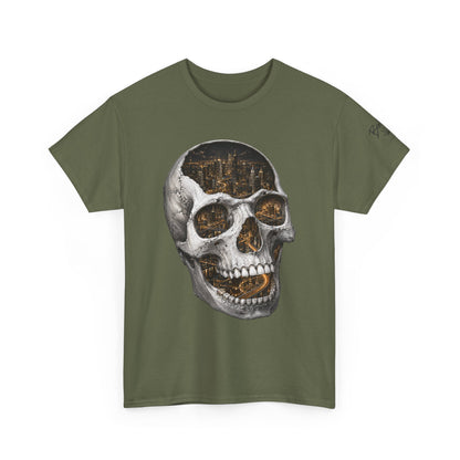 Skull City Graphic Tee — Vintage Skull with Cityscape