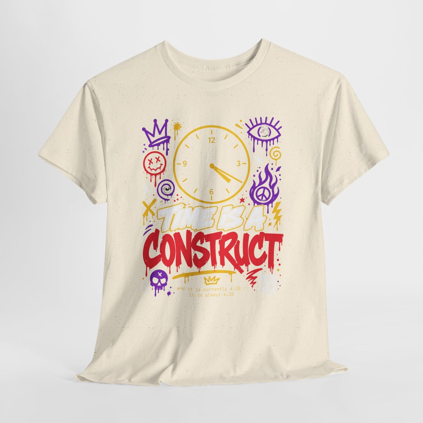 Funny Time Is a Construct Graphic Tee — Retro Neon Clock Streetwear