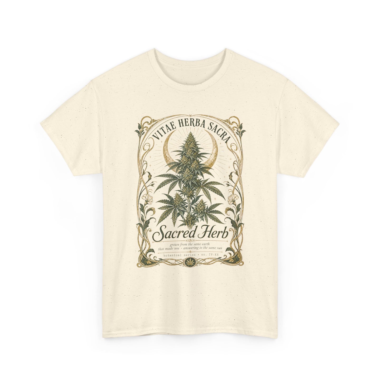 Sacred Herb Botanical T‑Shirt — "Sacred Herb" Vintage Cannabis Plant Tee