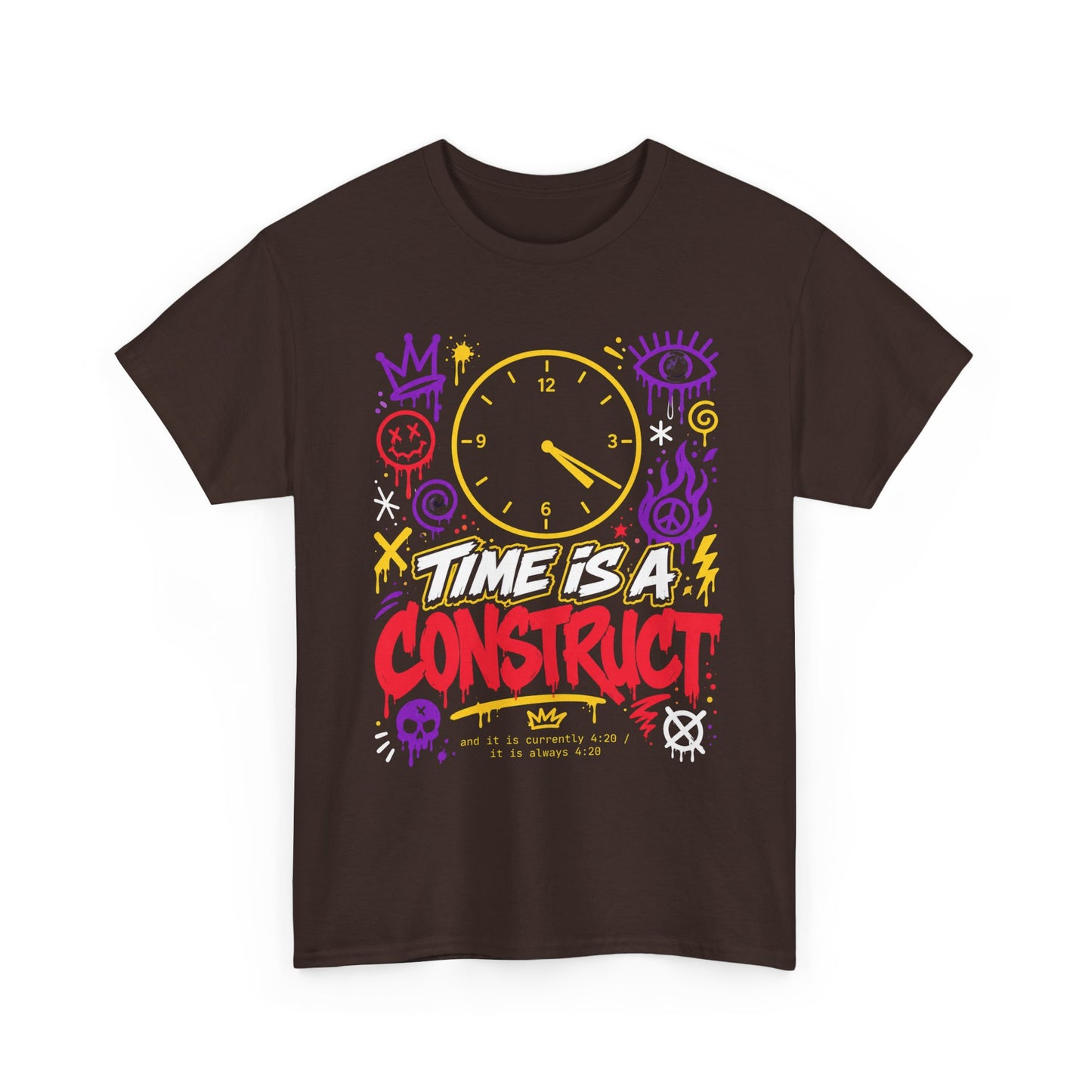 Funny Time Is a Construct Graphic Tee — Retro Neon Clock Streetwear