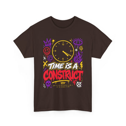 Funny Time Is a Construct Graphic Tee — Retro Neon Clock Streetwear