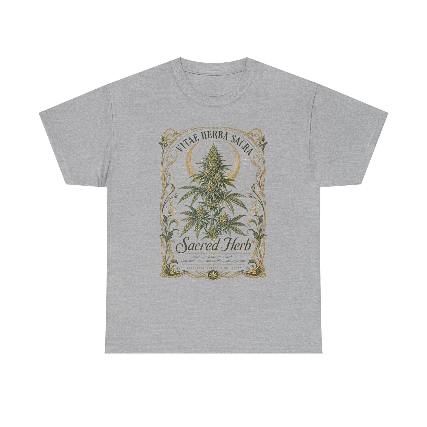 Sacred Herb Botanical T‑Shirt — "Sacred Herb" Vintage Cannabis Plant Tee