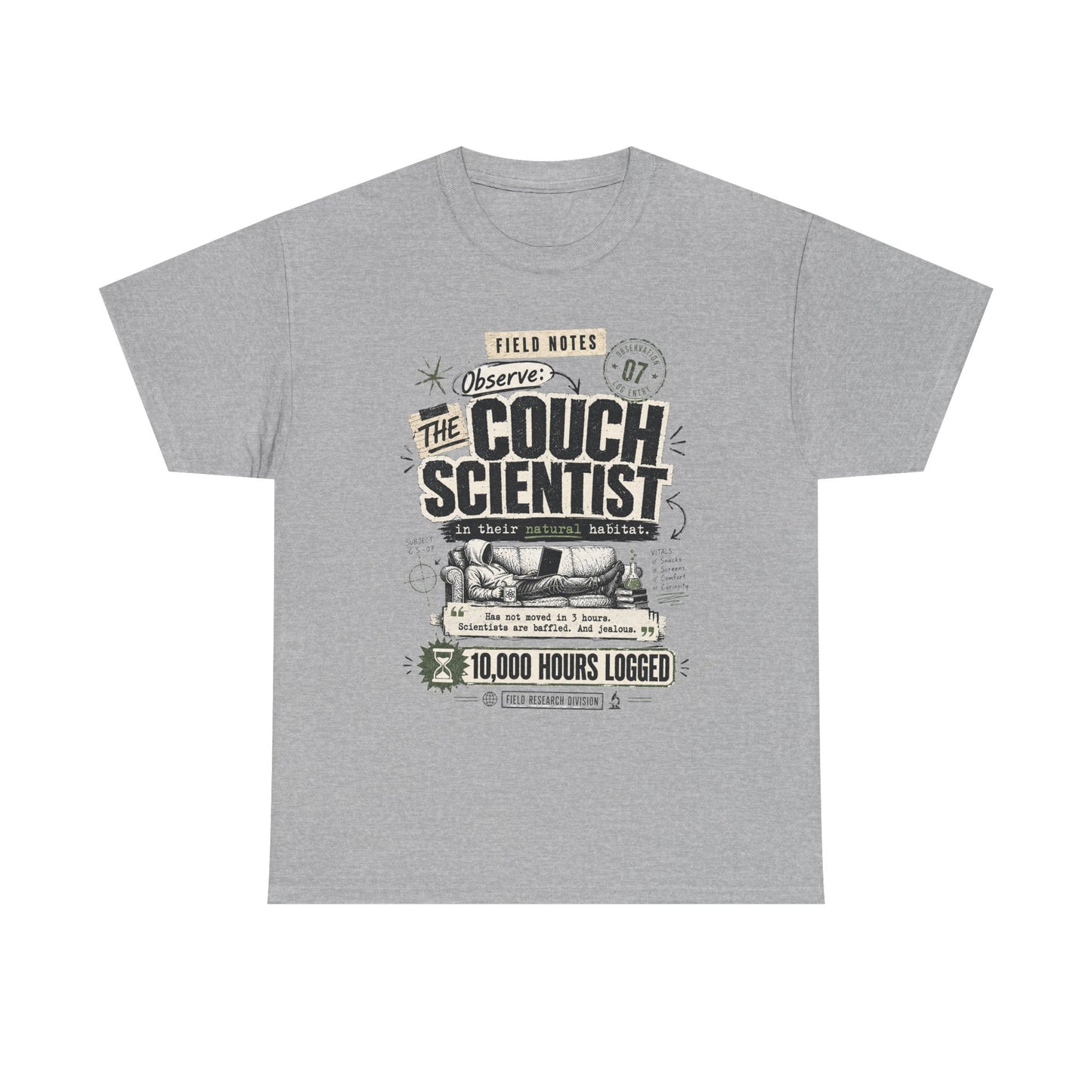 Funny Tee — "The Couch Scientist" Funny Vintage Sofa T-Shirt (10,000 Hours Logged)