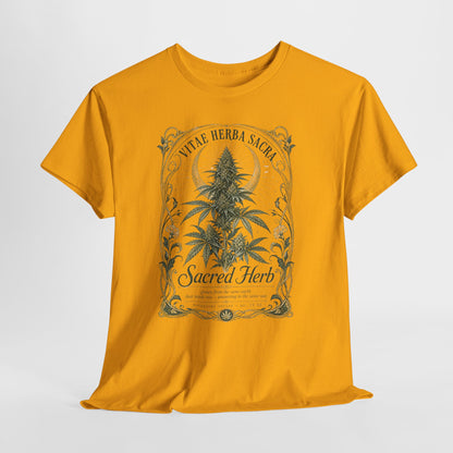 Sacred Herb Botanical T‑Shirt — "Sacred Herb" Vintage Cannabis Plant Tee