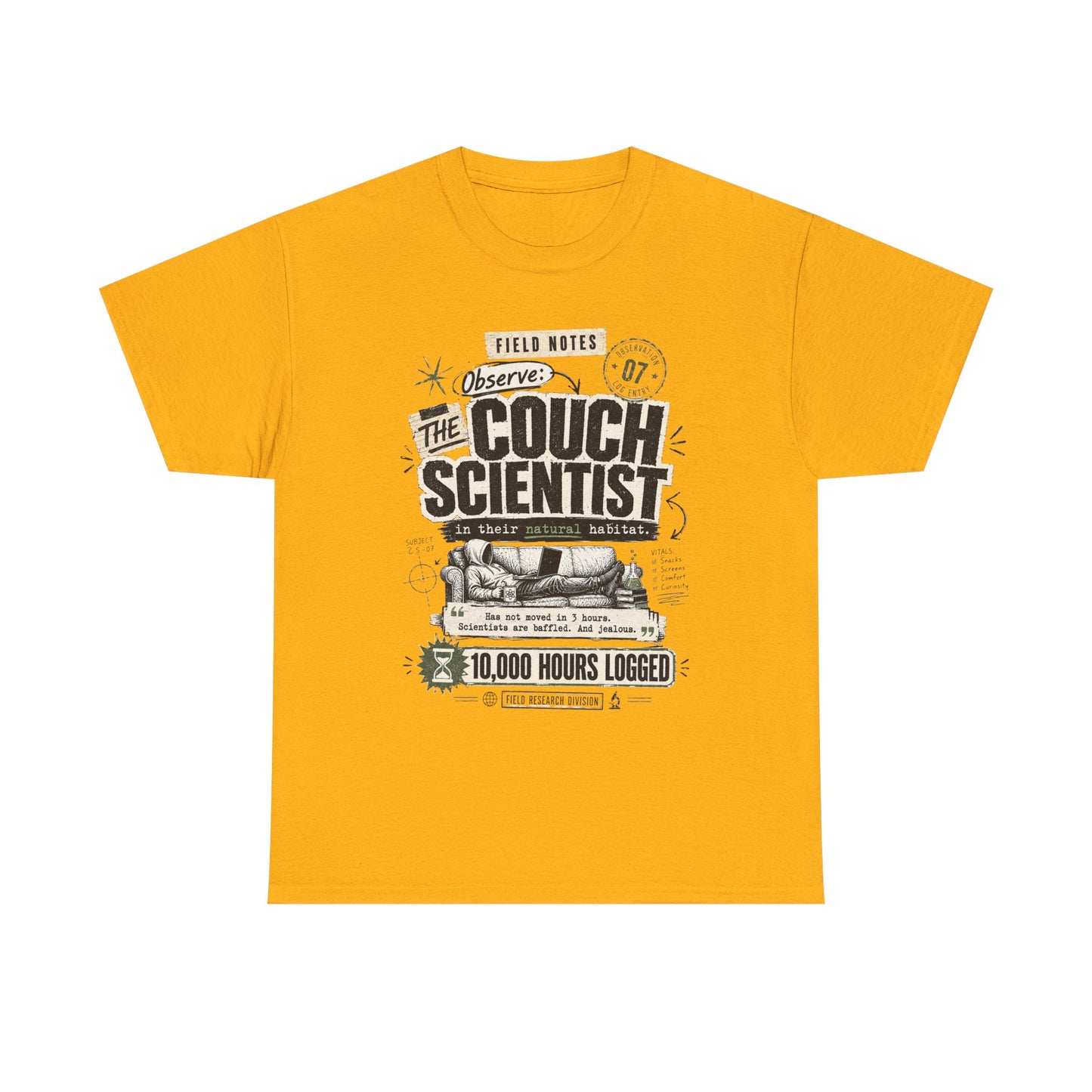 Funny Tee — "The Couch Scientist" Funny Vintage Sofa T-Shirt (10,000 Hours Logged)