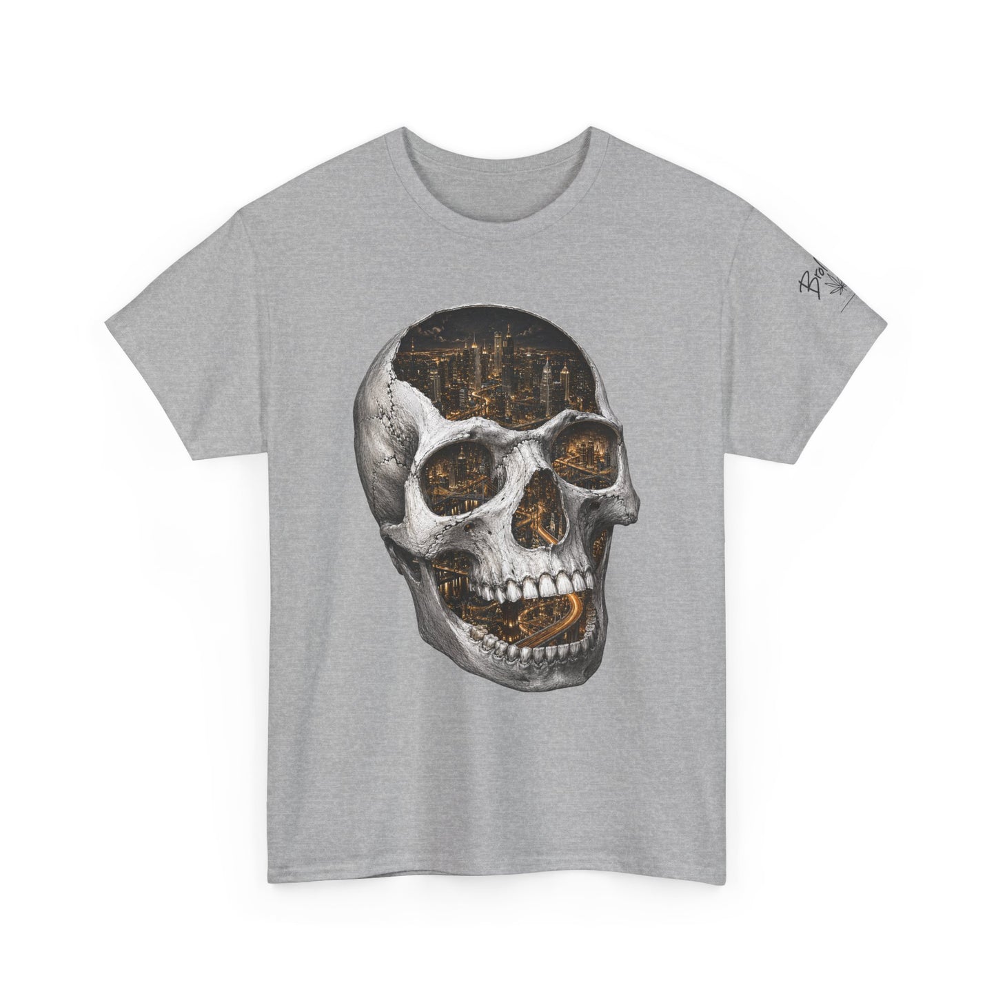 Skull City Graphic Tee — Vintage Skull with Cityscape
