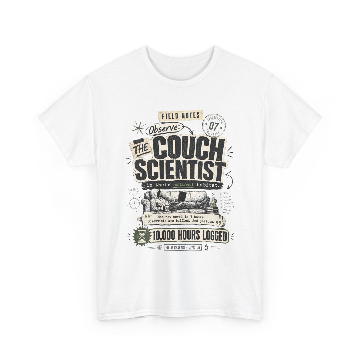 Funny Tee — "The Couch Scientist" Funny Vintage Sofa T-Shirt (10,000 Hours Logged)