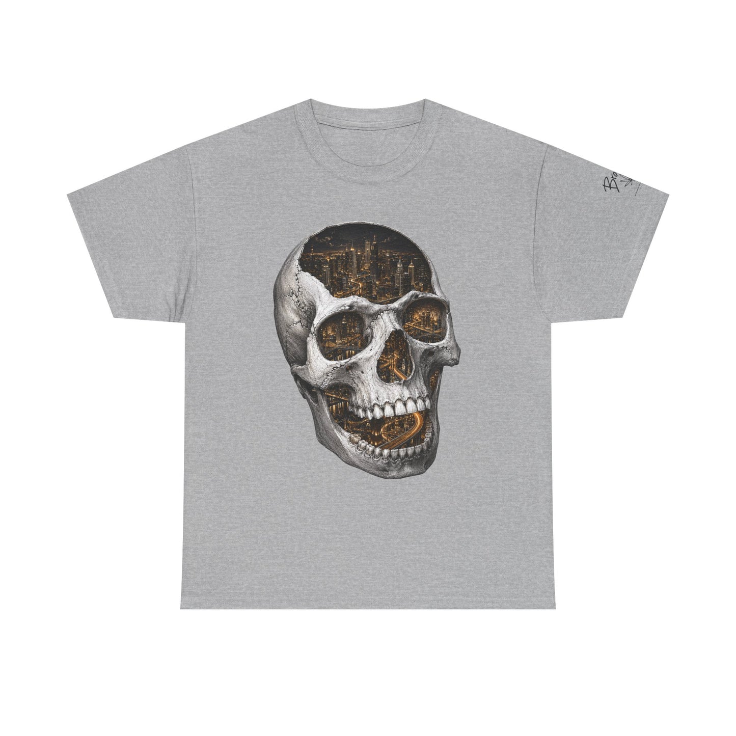 Skull City Graphic Tee — Vintage Skull with Cityscape