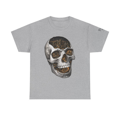 Skull City Graphic Tee — Vintage Skull with Cityscape