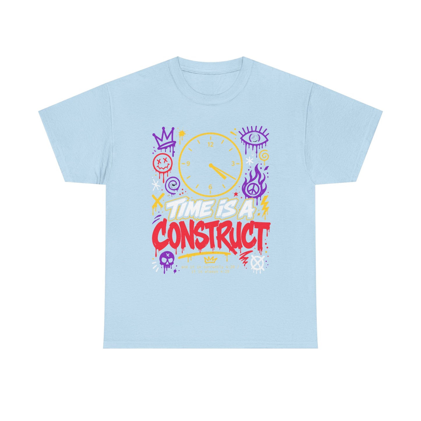 Funny Time Is a Construct Graphic Tee — Retro Neon Clock Streetwear