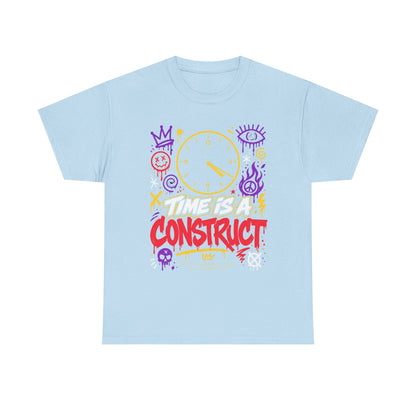 Funny Time Is a Construct Graphic Tee — Retro Neon Clock Streetwear