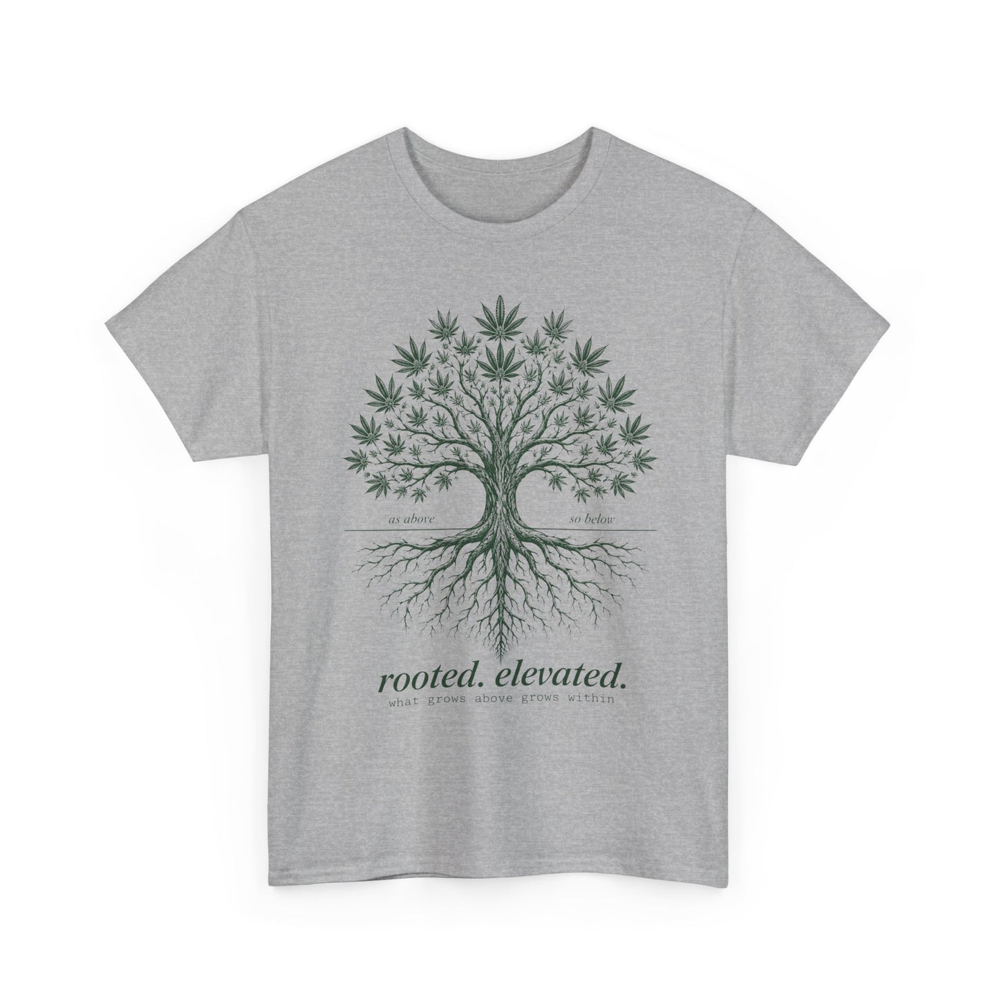 T-Shirt — Rooted Elevated Tree Graphic Tee ("rooted. elevated.")