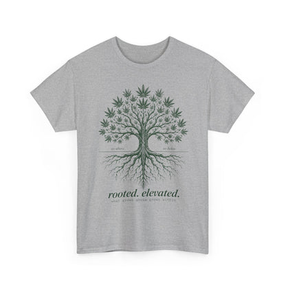 T-Shirt — Rooted Elevated Tree Graphic Tee ("rooted. elevated.")