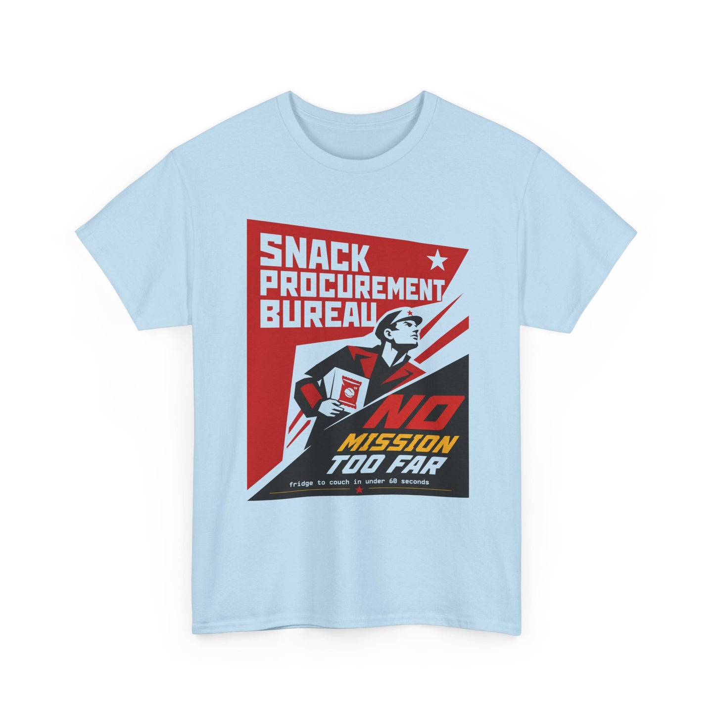 Funny Snack Procurement Bureau Tee — "No Mission Too Far" Retro Propaganda T‑Shirt
