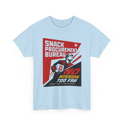 Funny Snack Procurement Bureau Tee — "No Mission Too Far" Retro Propaganda T‑Shirt