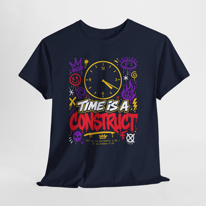 Funny Time Is a Construct Graphic Tee — Retro Neon Clock Streetwear