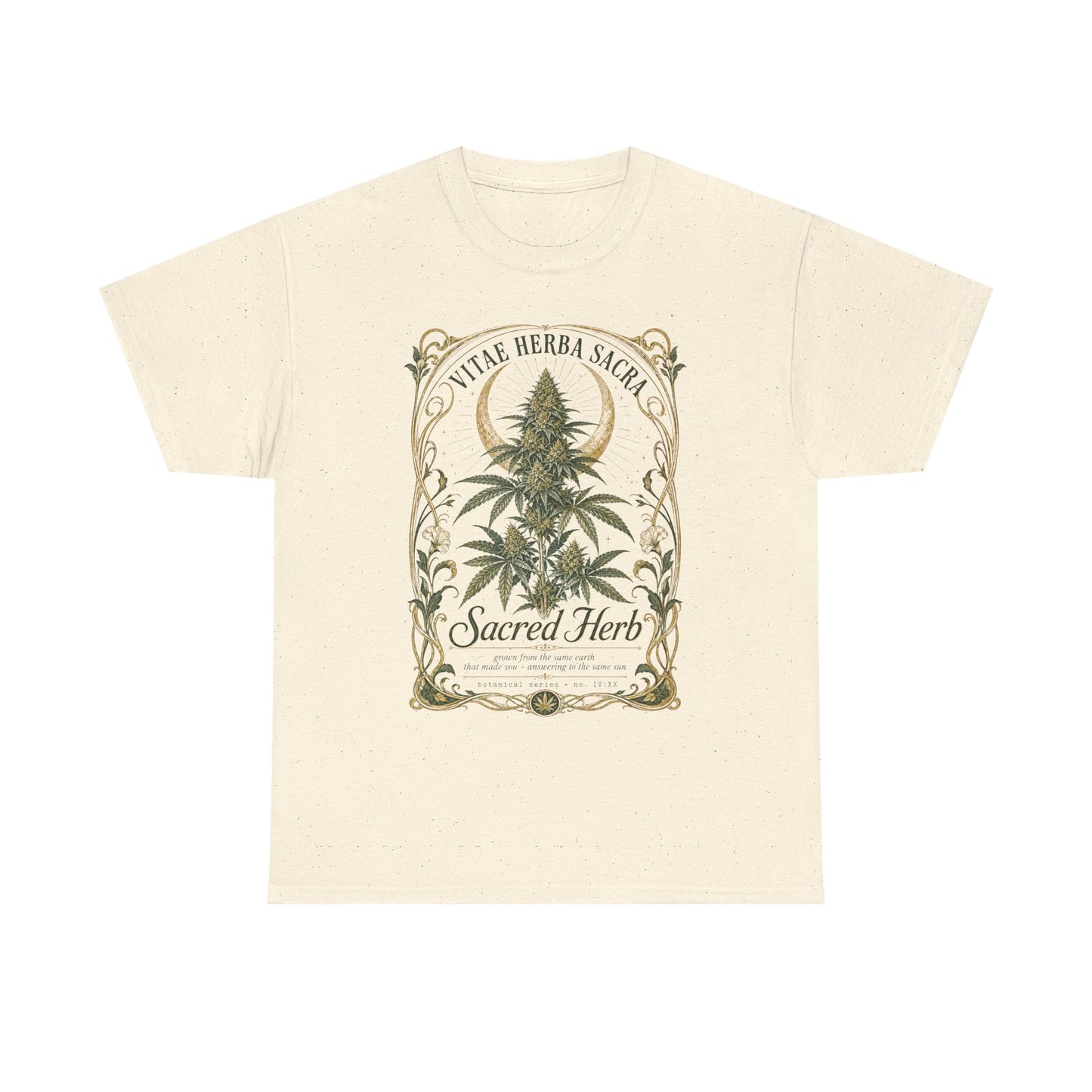 Sacred Herb Botanical T‑Shirt — "Sacred Herb" Vintage Cannabis Plant Tee