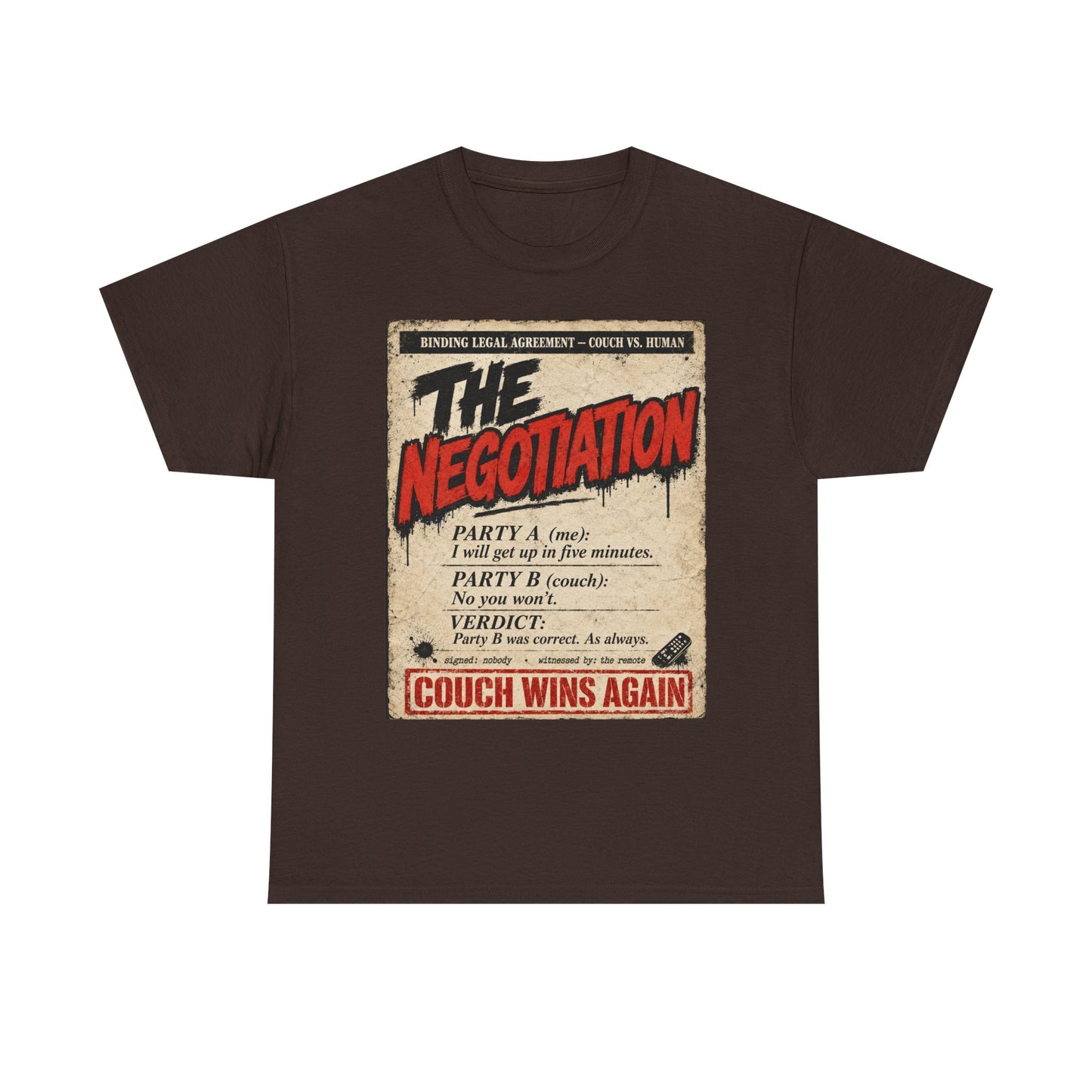 Funny The Negotiation Vintage Tee — “Couch Wins Again” Retro Graphic T‑Shirt