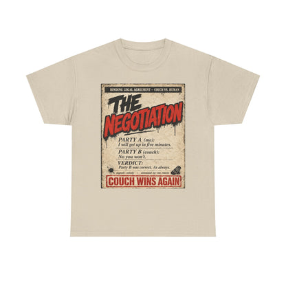 Funny The Negotiation Vintage Tee — “Couch Wins Again” Retro Graphic T‑Shirt