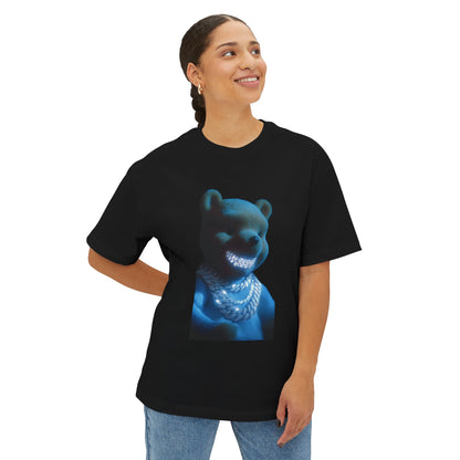 Bear With A Grin Graphic Tee — Neon Blue Teddy With Chains