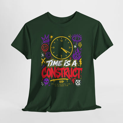 Funny Time Is a Construct Graphic Tee — Retro Neon Clock Streetwear