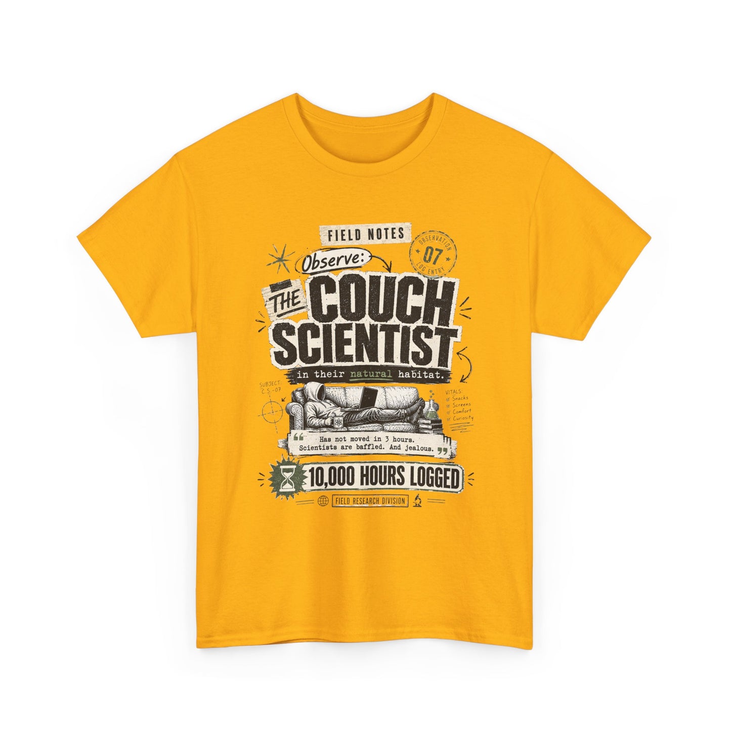 Funny Tee — "The Couch Scientist" Funny Vintage Sofa T-Shirt (10,000 Hours Logged)