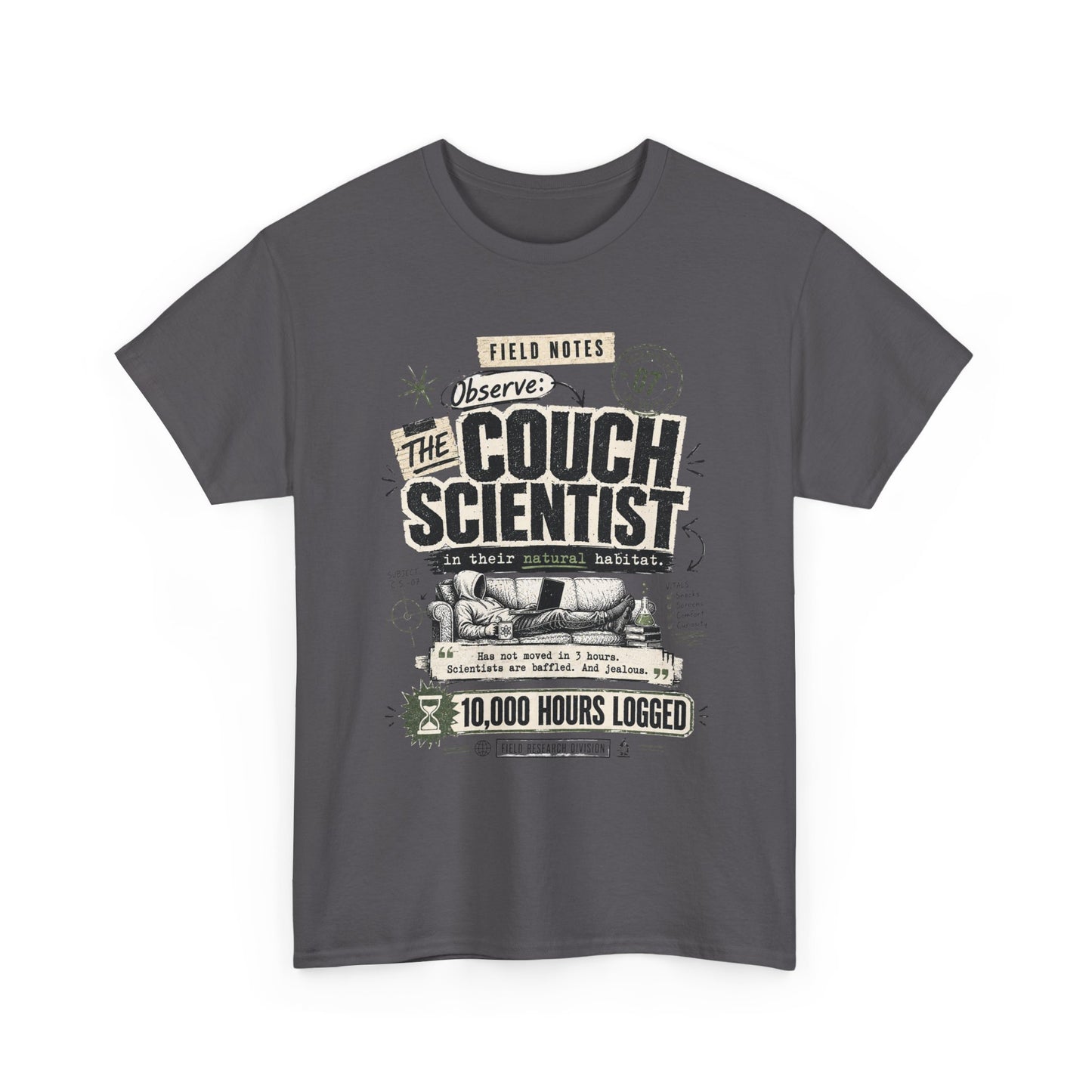 Funny Tee — "The Couch Scientist" Funny Vintage Sofa T-Shirt (10,000 Hours Logged)