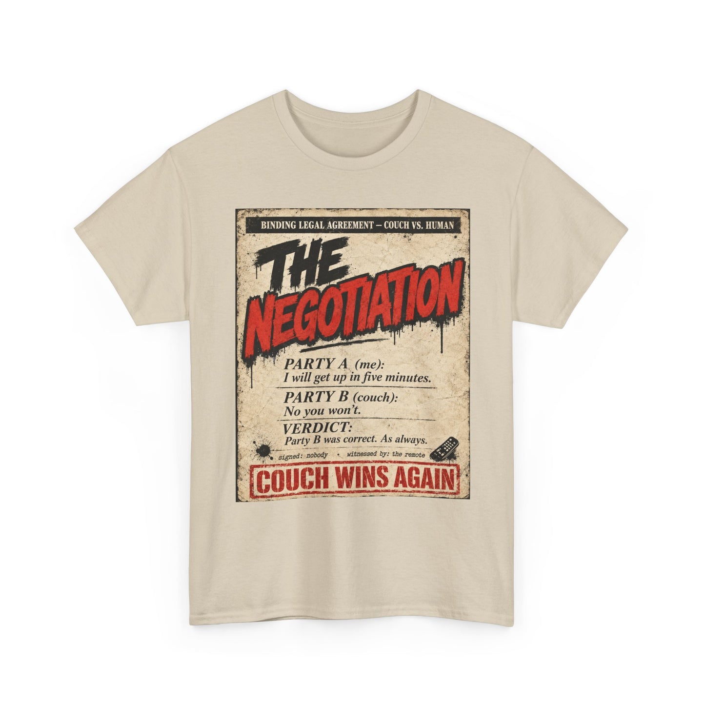 Funny The Negotiation Vintage Tee — “Couch Wins Again” Retro Graphic T‑Shirt
