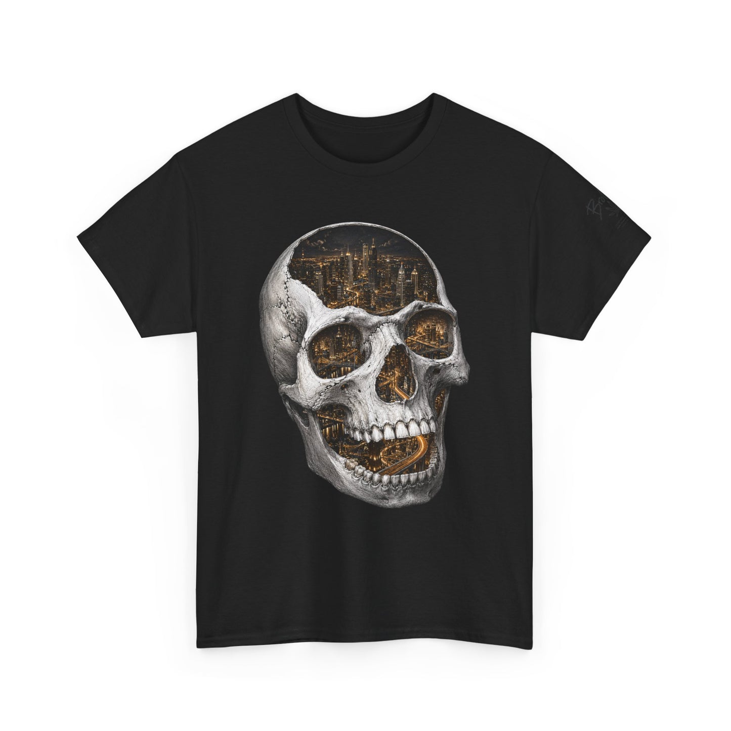Skull City Graphic Tee — Vintage Skull with Cityscape