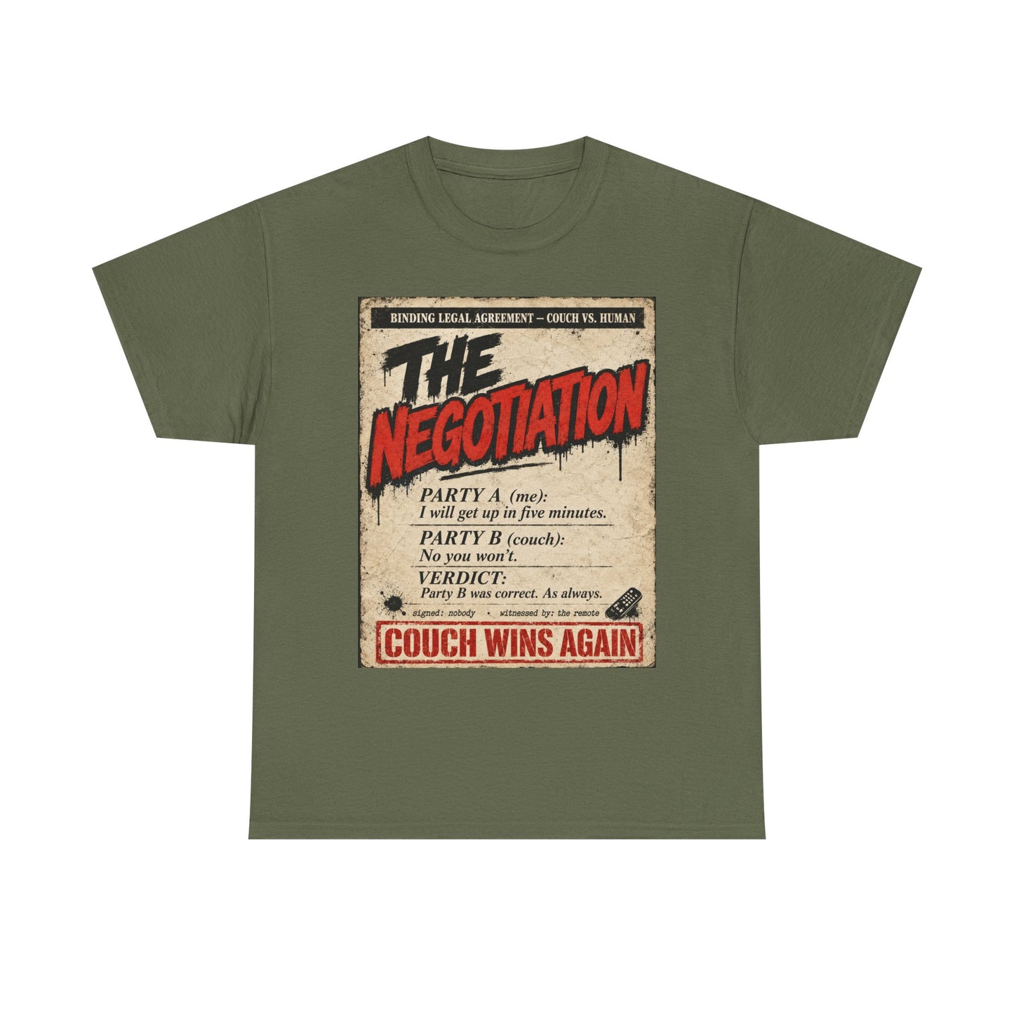 Funny The Negotiation Vintage Tee — “Couch Wins Again” Retro Graphic T‑Shirt