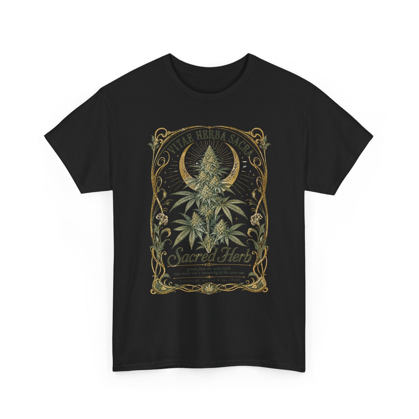Sacred Herb Botanical T‑Shirt — "Sacred Herb" Vintage Cannabis Plant Tee