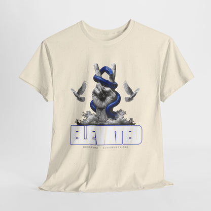 Elevated Graphic Tee — Peace Hand, Blue Snake & Doves