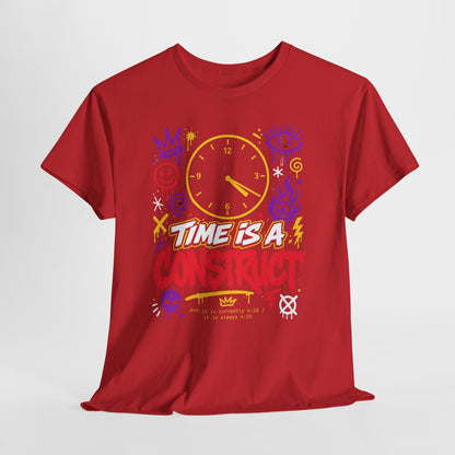 Funny Time Is a Construct Graphic Tee — Retro Neon Clock Streetwear
