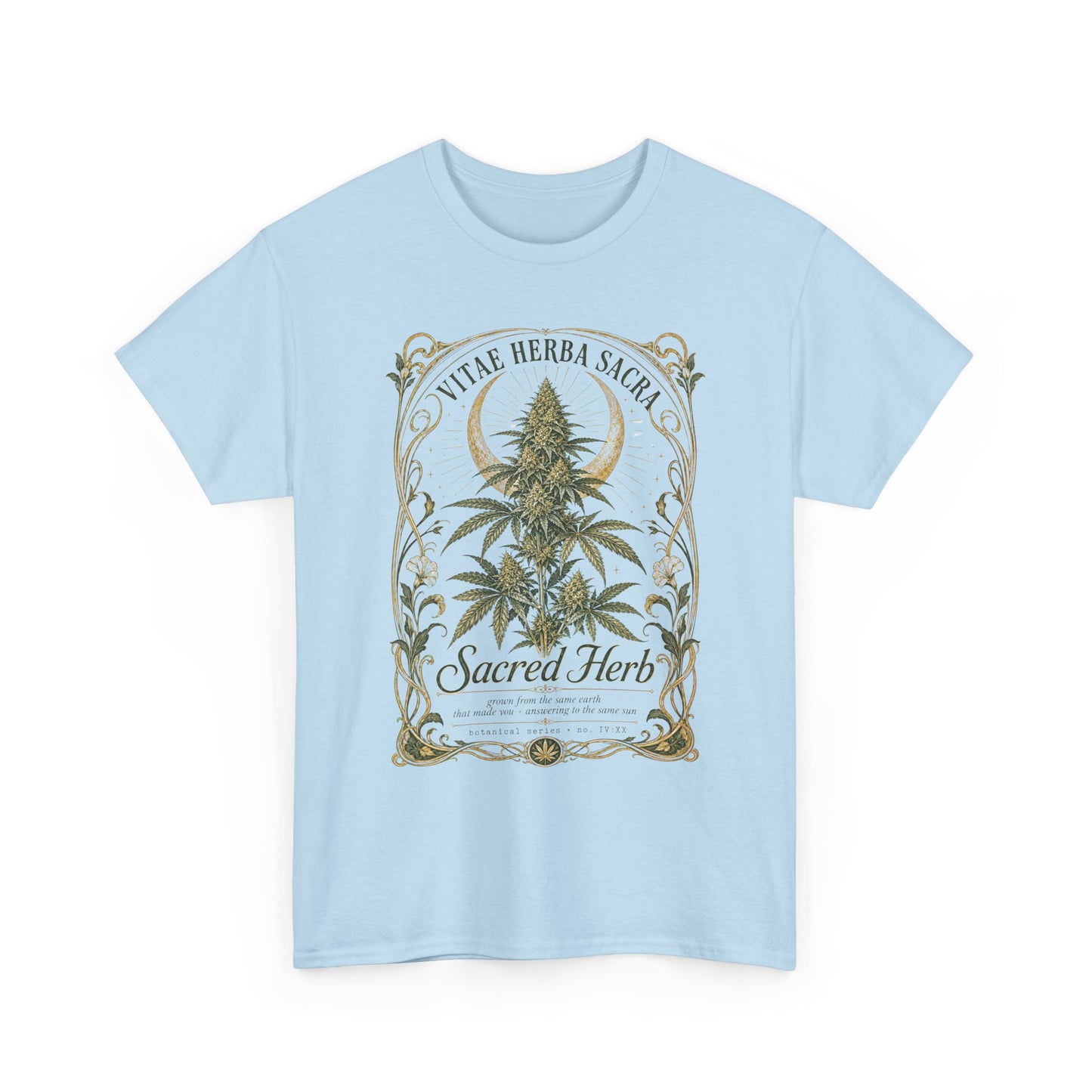 Sacred Herb Botanical T‑Shirt — "Sacred Herb" Vintage Cannabis Plant Tee