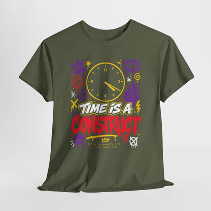 Funny Time Is a Construct Graphic Tee — Retro Neon Clock Streetwear