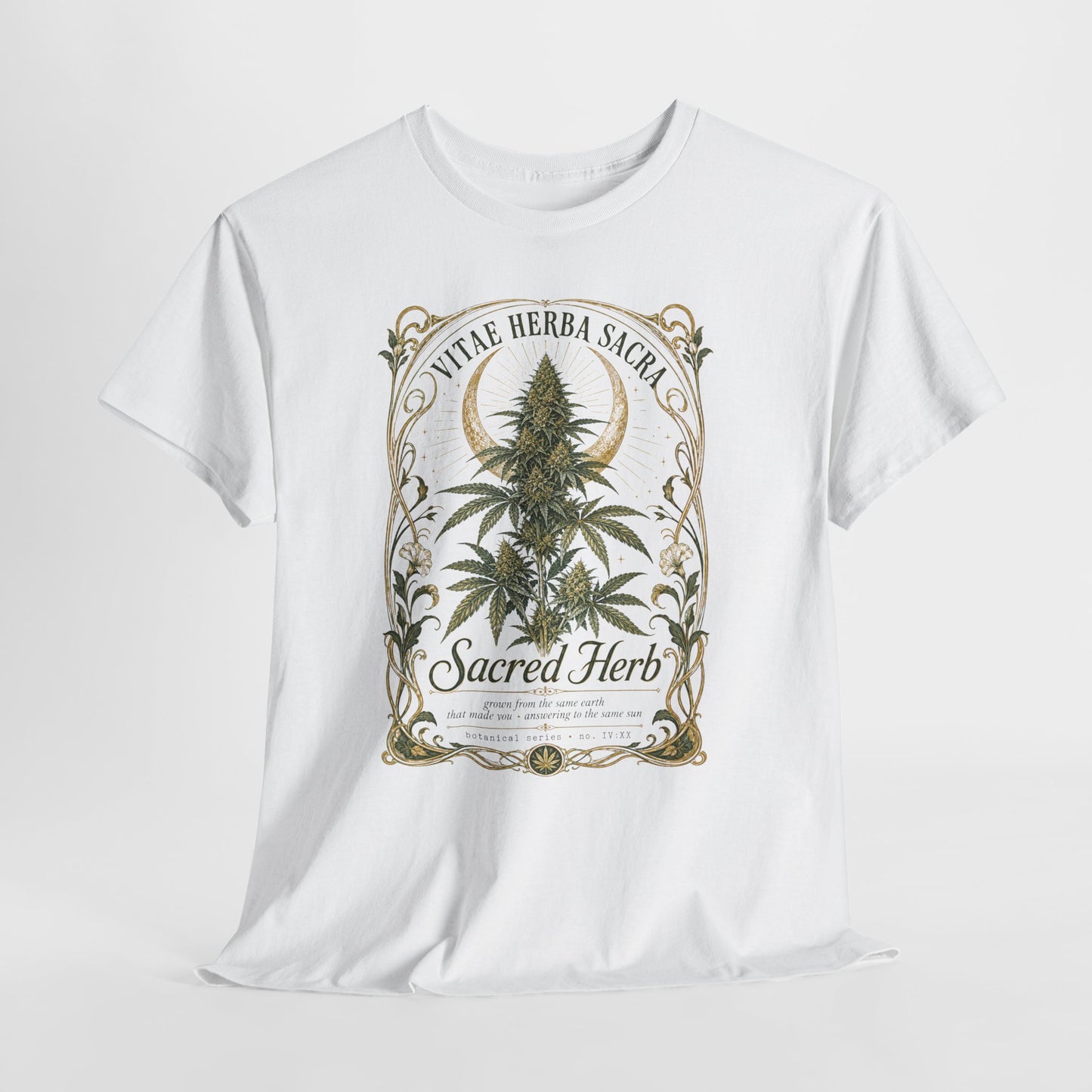 Sacred Herb Botanical T‑Shirt — "Sacred Herb" Vintage Cannabis Plant Tee