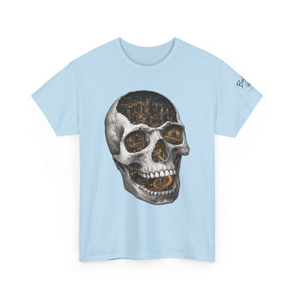 Skull City Graphic Tee — Vintage Skull with Cityscape