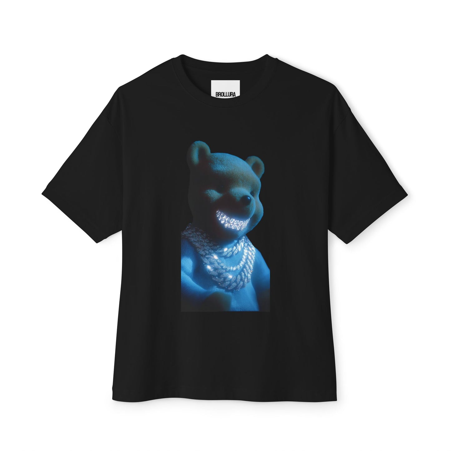 Bear With A Grin Graphic Tee — Neon Blue Teddy With Chains