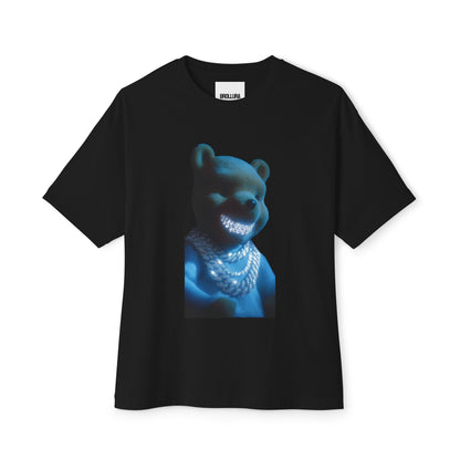 Bear With A Grin Graphic Tee — Neon Blue Teddy With Chains