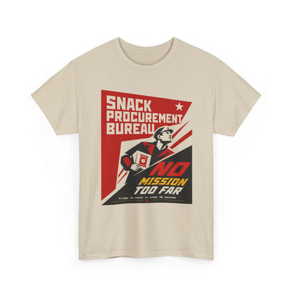 Funny Snack Procurement Bureau Tee — "No Mission Too Far" Retro Propaganda T‑Shirt