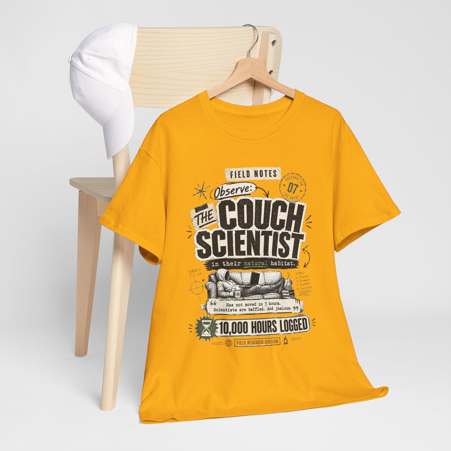 Funny Tee — "The Couch Scientist" Funny Vintage Sofa T-Shirt (10,000 Hours Logged)
