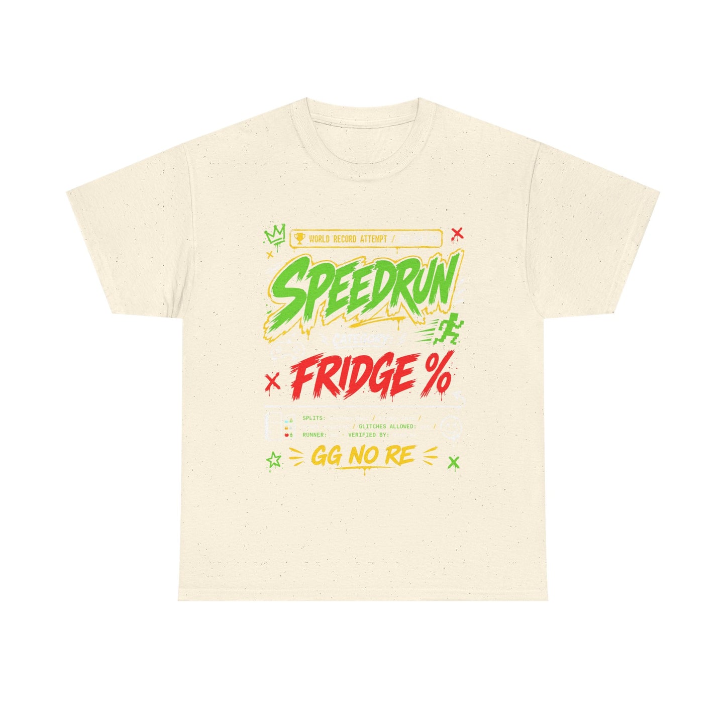 Funny Speedrun Fridge Tee — Gamer Retro Graphic T-Shirt ("Speedrun: Category: Fridge" design)